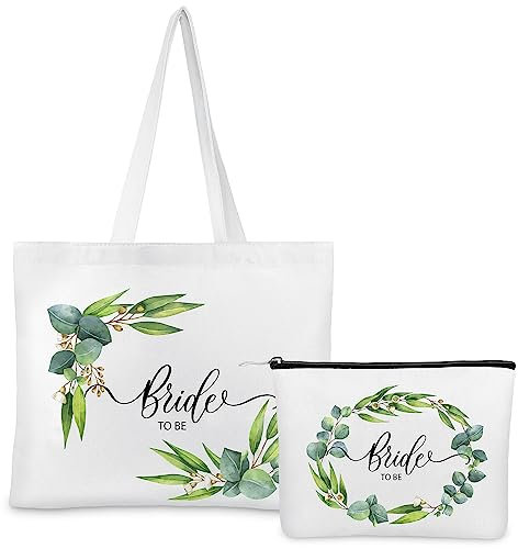 Weewooday 2 Stück Braut Accessoires Set für Damen Leinwand Braut Tragetasche Make Up Tasche JGA Accessoires für Braut Hochzeit Junggesellinnenabschied Verlobung Flitterwochen Reise Geschenk