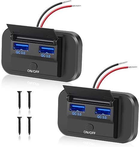 Thlevel 12V Prise Chargeur USB de Voiture 36W Double QC3.0 avec Interrupteur Étanche pour 12V/24V Voitures Bateaux