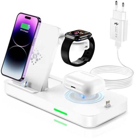 Teione - Cargador inalámbrico para iPhone 4 en 1, carga inalámbrica rápida de 18 W, para iPhone 14/13/12/11/XR/X/XS/8/7/6/5 Series, cargador 3 en 1 para iWatch 8/7/SE/6/5/4/3/2, AirPods 1/2/3/Pro
