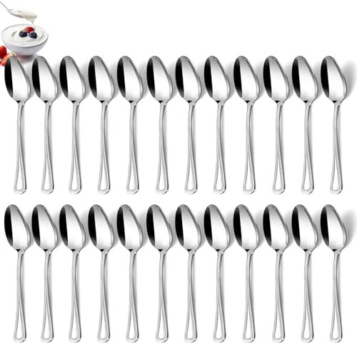 Hunnycook Teelöffel 24 Stück, Edelstahl Kaffeelöffel Set mit Perlenrand, 5.4inch (13.9cm), Hochglanzpoliert Espressolöffel/Kleine Löffel/Dessertlöffel für Haushalte & das Esszimmer, Spülmaschinenfest