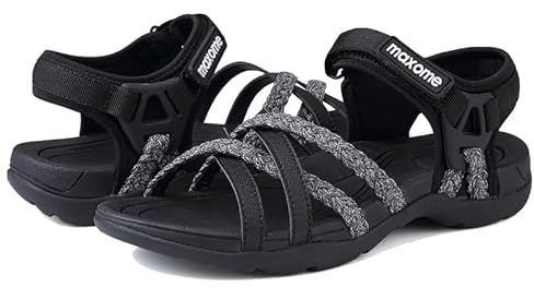 Maxome Hiking Sandals Women Summer Walking Sandals for Women Comfortable Sports Sandals Casual Hook Loop Strap Beach Sandals Black