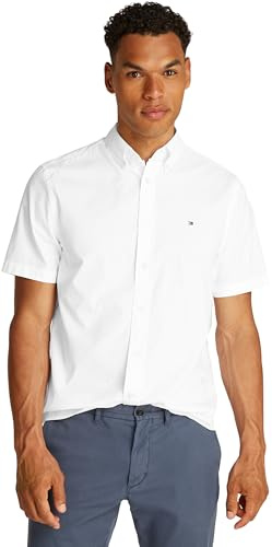 Tommy Hilfiger Camisa Hombre Flex Poplin Solid Manga Corta, Blanco (Optic White), XL
