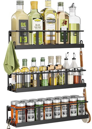 Bunoxea Spice Rack Wall Mounted 3 Pack, Space-Saving Spice Organizer for Spice Jars and Seasonings,Screw or Adhesive Hanging Spice Rack Organizer for Your Kitchen Cabinet,or Pantry Door