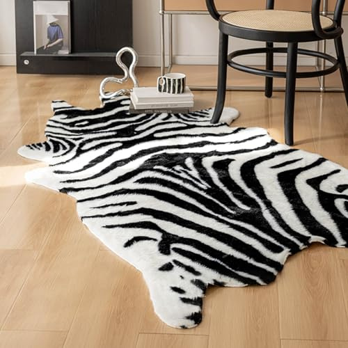 Cooalinar Alfombra De Piel De Vaca Sintética, Alfombra Con Estampado De Cebra, 120cm*180cm, Para Salón