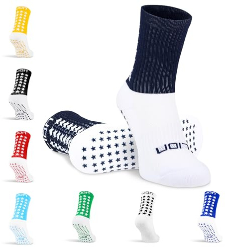 Lion Elite 2.0 Grip Socks – Non-Slip Football Socks with Dual Grip – Pairs with Sleeves, Adults & Kids Sizes - Navy | Large