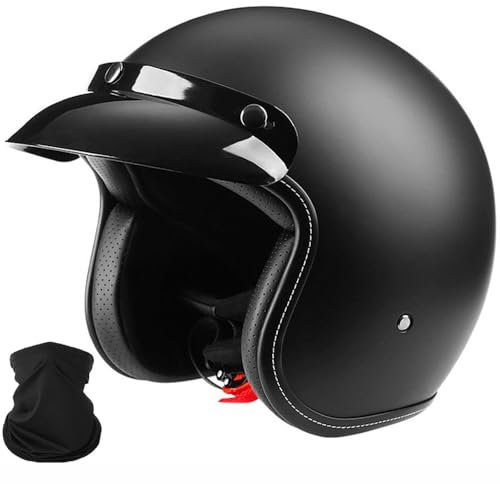 Yirunfa Retro-Jet-Helm, 3/4-Helm Retro-Halbschalenhelm, ECE-zertifizierter Leichtbauhelm, Mit Visier Halbschalenhelm Braincap, für Bike Cruiser Chopper Herren und Damen, M~XXL