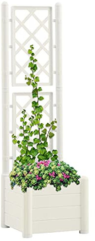 Cinyiqo Jardinera con Enrejado, Arriate, Macetas para Flores Y Plantas, Macetero Exterior, Arriate Huerto, Huerto Domestico, PP Blanco 43x43x142 cm