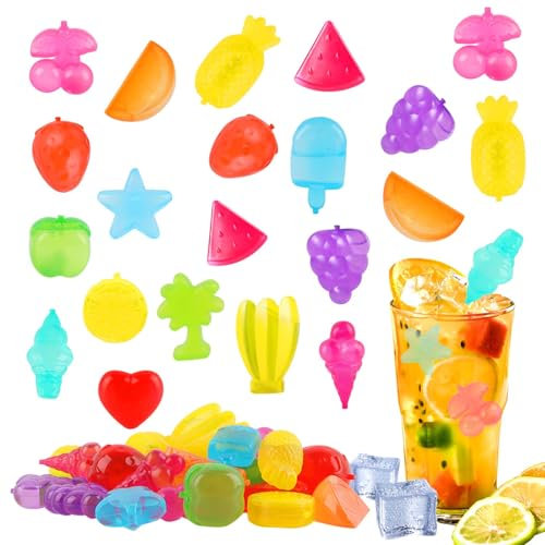 Cubetti di Ghiaccio Riutilizzabili, CIYIN Cubetti Ghiaccio Plastica, Cubetti Ghiaccio Colorati, Forma di frutta, per Raffreddare Bevande e Alimenti (Frutti colorati - 30 pz)