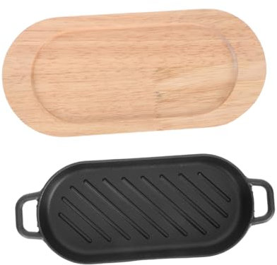 IMIKEYA Plaque De Gril à Steak Teppanyaki Assiette De Poisson Grillée Fonte Plateau Bois Chauffe Uniformément Pour Dîner Famille