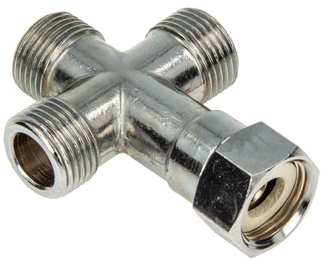 tecuro Raccord en T en forme de croix 3/8 - Répartiteur de dérivation pour valves d'angle MS chromé - Avec joint