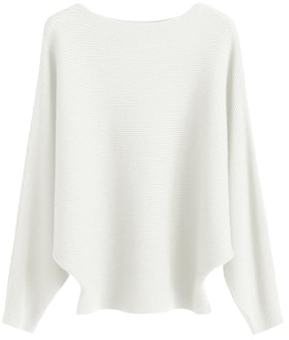 Cegerne Maglione Donna Maniche Pipistrello Elegante Oversize Maglia a Maniche Lunghe Sweatshirt Lavorato a Maglia Top Batwing Knitted Sweater, Bianco-
