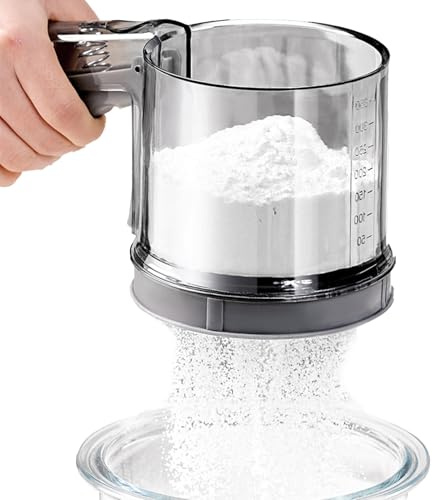 Ruwshuuk Tamizador De Azúcar Glas,Tamiz Manual con Manivela | Espolvoreador Semi Automático Acero Inoxidable para Utensilios Cocina Restaurante Hogar Pasteles Azúcar
