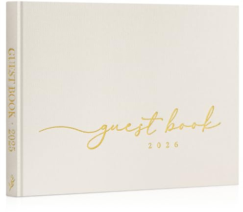 Lanpn Libro Firmas de Boda 108 Páginas en Blanco, Libro Visitas Boda 2026 de Lino, Libros de Firmas para Aniversario, Bautizos, Cumpleaños, Libro de Recuerdos de Invitados de Boda, Crema