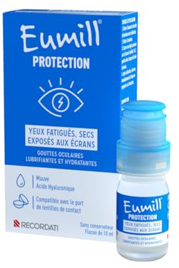 EUMILL | Protection | Gouttes oculaires lubrifiantes & hydratantes | Yeux fatigués, secs et exposés aux écrans | Sans conservateur | Enfant plus de 3 ans | Compatibles avec lentilles de contact | 10ml
