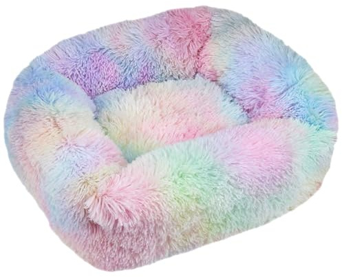 HotYou Orthopädisches Hundebett Rechteckiger Fluffy Wolke Hundekissen Hundesofa Katzenbett Kuscheliges Hundekorb Waschbar Rutschfester und Wasserdichter Boden,Regenbogen,XL 95 * 75 cm（<30KG）