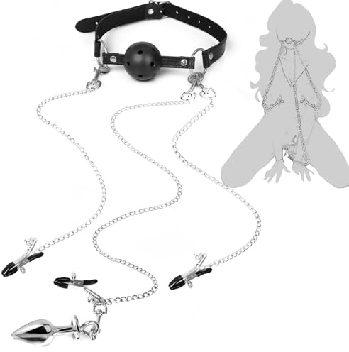 BDSM Sex Bondage with Mouth Gag Nipple Clamps Clitoral Clamps & Aanl Plug