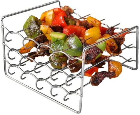 Rejilla De Parrilla Para Freidora De Aire | Estante Cuadrado Universal de 3 Capas - Rejilla para Barbacoa de Pinchos de Carne para Air Fryer,Para Frutas, Carne, Patatas Fritas, Mariscos Y Verduras