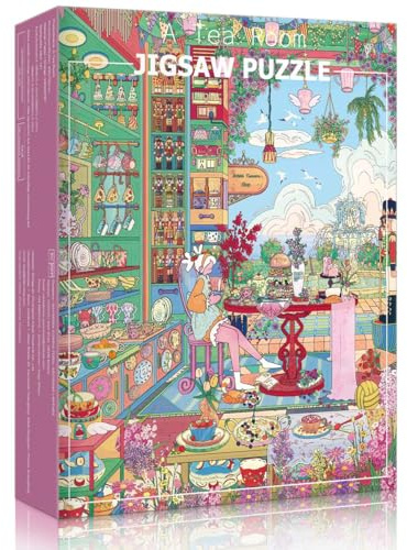 HUADADA Puzzle 1000 pièces pour Adultes, Motif Salon de thé, Dessin animé, Pastel, 70 x 50 cm, Carton Gris Professionnel avec Poster 1:1
