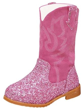Générique Kids Bottes pour Filles Bottes pour Filles mi Mollet Bout Rond Paillettes de Cowboy Western Tout Petits Chaussures d'équitation Petits Enfants Chaussures d'équitation Tendance Occidentale