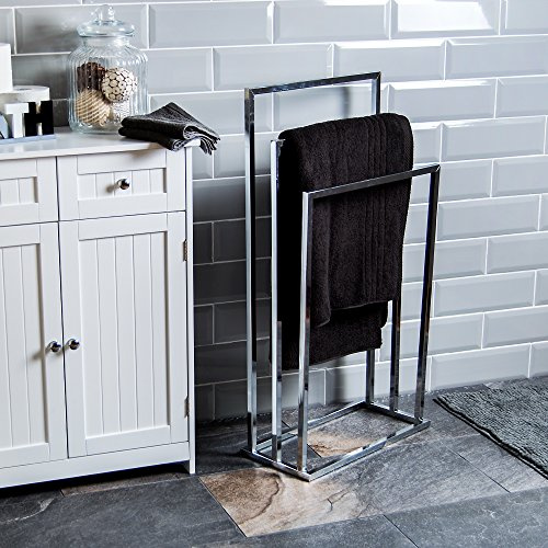 BATH VIDA 3-Tier Stainless Steel Square Towel Stand, Chrome Finish | Space-Saving Floor Holder, Modern Bathroom Rack, Staggered Airflow Drying Design, H85 x W45 x D22 cm