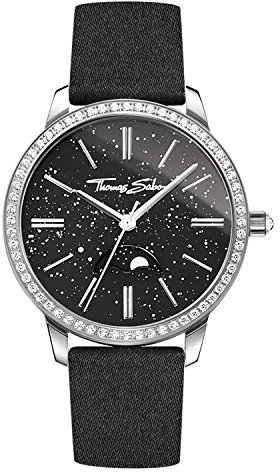 THOMAS SABO Unisex Erwachsene Mondphase Quarz Uhr mit Stoff Armband WA0327-209-203-33 mm