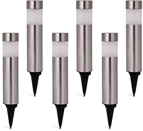 SUNWIND Solar Bollard Lights Outdoor - 6 Pack Stainless Steel Warm White LED Landscape Lights Waterproof Decorative Lighting for Backyard Lawn Patio