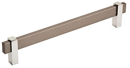 Amerock | Cabinet Pull | Black Brushed Nickel/Polished Chrome | 7-9/16 inch (192 mm) Center to Center | Mulino | 1 Pack | Drawer Pull | Drawer Handle | Cabinet Hardware