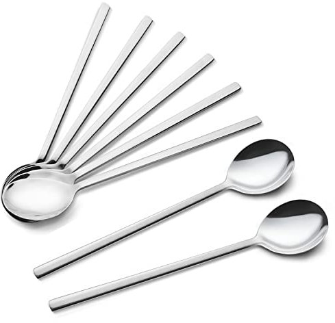 IQCWOOD Löffel, 8 Stück, koreanische Löffel, 21,6 cm, Edelstahl, Suppenlöffel mit langen Griffen, für Zuhause, Küche oder Restaurant, Besteck-Set