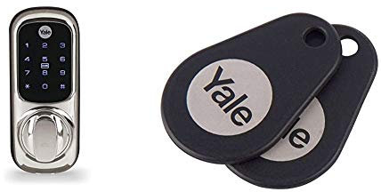 Yale Smart Living YD-01-CON-NOMOD-CH Keyless Connected Ready Smart Door Lock, Touch Keypad, Compatible with Alexa, Chrome & P-YD-01-CON-RFIDT-BL Smart Door Lock Key Tags, Black, Pack of 2