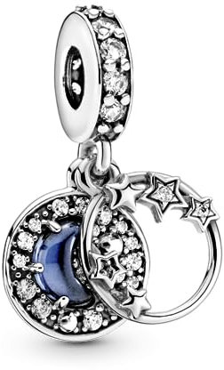 PANDORA Charm Anhänger Mond und Sterne silber/blau, Zirkonia 799216C01