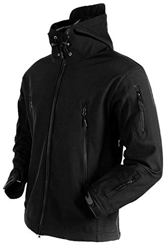 MakingDa - Giacca invernale impermeabile da uomo, con cappuccio, in stile casual, cappotto foderato in pile, giacca tattica militare, per lavoro, corsa, pesca, caccia, arrampicata, Nero , M