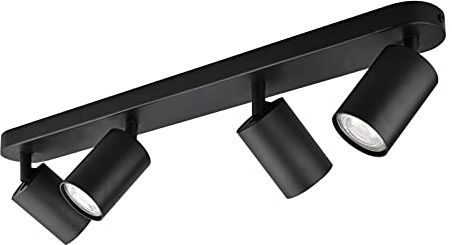 KYOTECH Svart 4-Flame Spot Lamp LED-taklampa Svart Matt Spot Rotatable and Swiveling Spot Light Tak Spotlights för 4x GU10 Lamptaklampa utan lampa