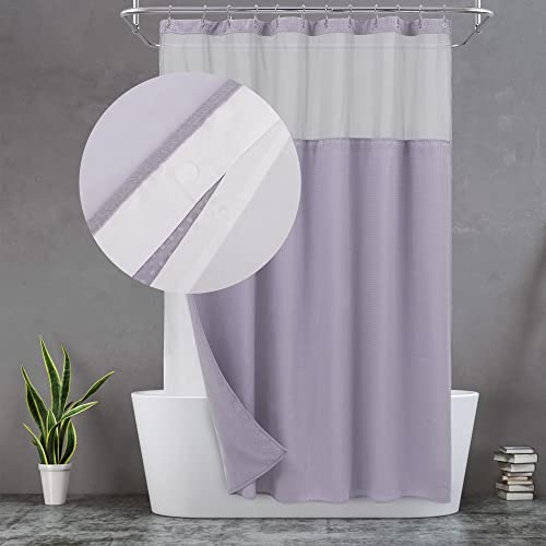 N&Y HOME Tenda da doccia a nido d'ape con fodera in tessuto a scatto e set di 12 ganci in metallo, stile hotel, impermeabile e lavabile, tessuto pesante e finestra superiore in rete, 180 x 183 cm