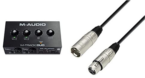 M-Audio M-Track Duo Interfaz de audio USB, tarjeta de sonido para grabaciones, transmisiones y pódcasts con entradas XLR + Adam Hall 3 Star Series Cable de audio