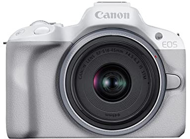 Canon EOS R50 Mirrorless Vlogging Camera (White) w/RF-S18-45mm F4.5-6.3 is STM Lens, 24.2 MP, 4K Video, Subject Detection & Tracking, Compact, Smartphone Connection, Content Creator