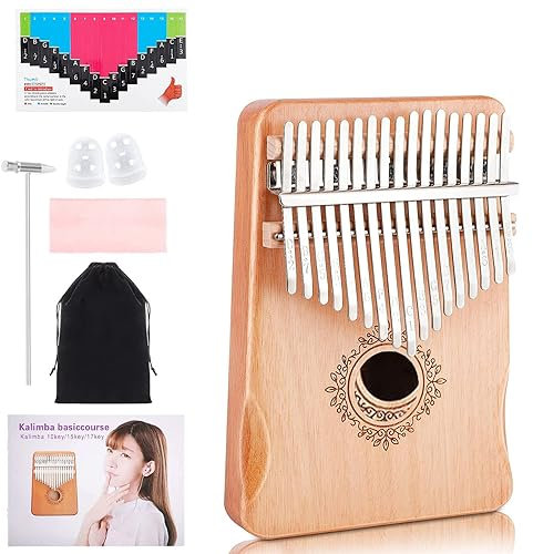 17 Schlüssel Kalimba Marimba, Thumb Piano Finger Solid Kalimba Instrument, mit Tasche Stimmhammer Lehrbuch Aufkleber, Daumenklavier Kalimba Professionelles für Anfänger,Studenten und Musikfans