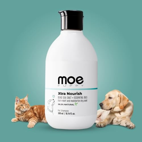 Moe Puppy Xtra Nourish Dog Shampoo for Itchy Skin | Antibacterial & Antifungal Pet Shampoo | SLS & SLES Free | pH Balanced Natural Shampoo for Dogs & Cats (300 ml)