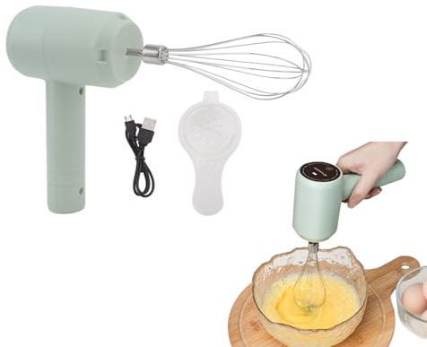 Topyond Batidor de Mano Eléctrico Inalámbrico, Batidor Automático 20W, Recargable por USB, Varillas de Acero Inoxidable para Pasteles, Nata, Montar (Verde Azulado Claro)