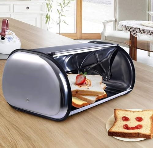 RELOVE Boîte à Pain en Acier Inoxydable Moderne, Ventilée, 45 x 28,5 x 19 cm, Contient 1 Unité