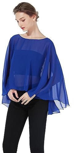 BEAUTELICATE Stola Coprispalle Elegante Chiffon Donna Scialle Mantellina Poncho Chiffon Estiva per Cerimonia Sposa Damigella Matrimonio Festa (Blu Reale)