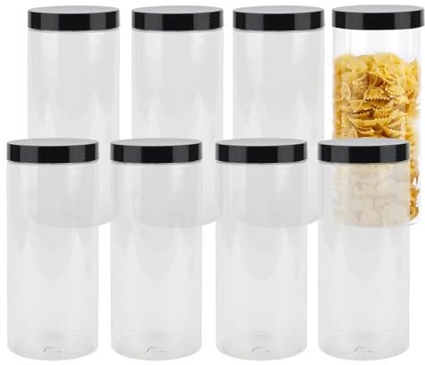ZEONHEI Confezione da 8 barattoli in plastica trasparente da 1000 ml con coperchio, grandi barattoli per alimenti con adesivi, contenitori vuoti per alimenti, per caramelle, noci, perline, artigianato