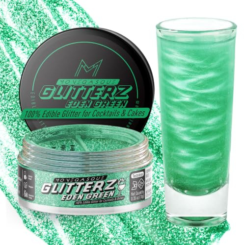 MONÉGASQUE Eden Green Edible Glitter for Drinks & Cakes, 10g | Eden Green Edible Glitter for Halloween Cocktails, Cakes & Party Drinks - Kosher, Halal, Vegan, Tasteless