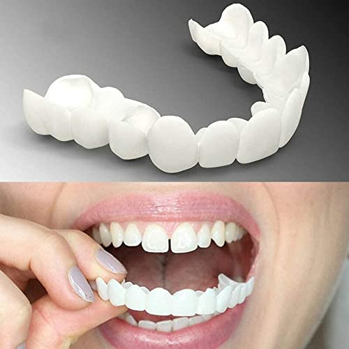 INGKE 2 Paires Silicone Dentier Dent Provisoire Fausse Dent Dentier Amovible Haut Et Bas, Facette Prothese Dentaire, pour Homme Et Femme Blanchiment des Dents Et Sourire De Confiance