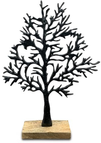 Moderner Deko Aufsteller Bäume in 41 cm - Dekofigur Lebensbaum für Wohnzimmer, Schlafzimmer, Flur aus Metall Holz - Holzdeko Baum des Lebens in schwarz als Dekoration für Wohnung Fensterbank