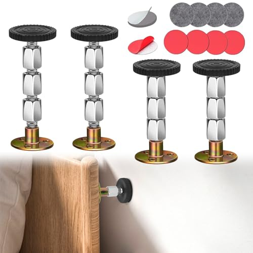 Rierousy 4 Piezas Antivibraciones Roscado Marco de Cama 33-111mm, Tope Cama Ajustable Espaciador, Soporte de la Cama Viga Central para Camas, Sofás, Mesas
