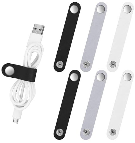 Abeillo Lot de 6 serre-câbles réutilisables en cuir synthétique, 9 x 1,5 cm, étiquette faite à la main, organisateur pour écouteurs et câble de charge USB