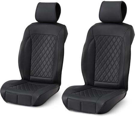 Amazon Basics - Fundas para Asientos Delanteros de automóvil, Piel sintética Transpirable, Ajuste Universal, Paquete de 2, Funda Superior, Negro