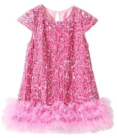 Happy Cherry – baby flicka, prinsessklänning med paljetter, barn, dansklänning med tyll för bröllop, ceremoni, festklänningar, kläder, elegant lång kjol för latin, jazz-tango – 1–6 år, ROSA, 3-4 år