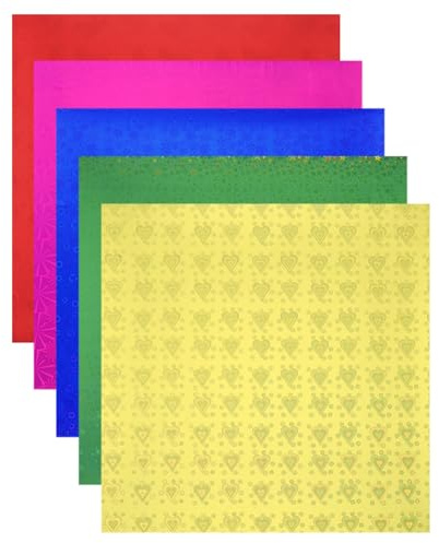QUARKZMAN 50 Hojas de Papel de Origami Brillante 20x20cm Papel Metálico de Lámina Laser Brillante Holográfico Cuadrado para Manualidades DIY, 8x8 Dorado Verde Rojo Azul