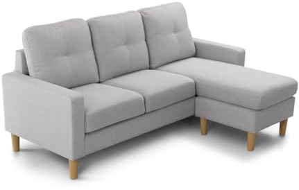 SWEET SOFA®Sofá Chaise Longue Reversible Clin - Sofá de Diseño Moderno con Tapizado Antimanchas y Patas de Madera Natural, Configurable Izquierda o Derecha, Medidas 186x86x128 cm Color Gris